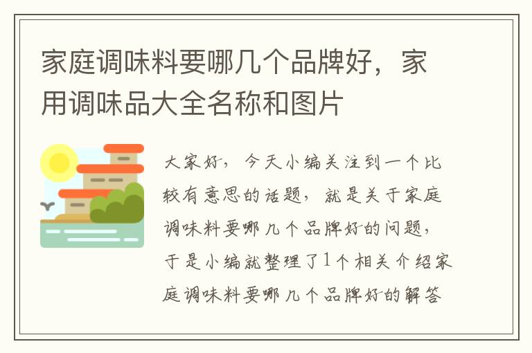 家庭调味料要哪几个品牌好，家用调味品大全名称和图片