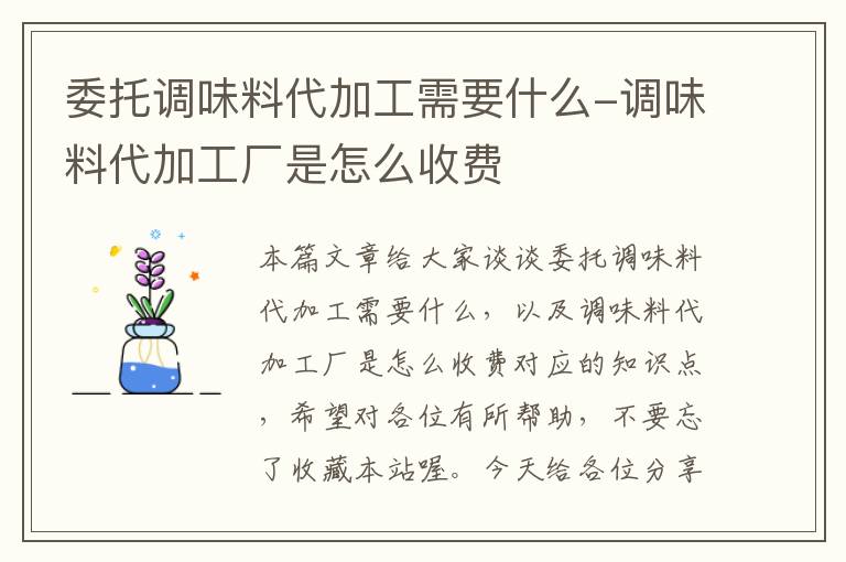 委托调味料代加工需要什么-调味料代加工厂是怎么收费