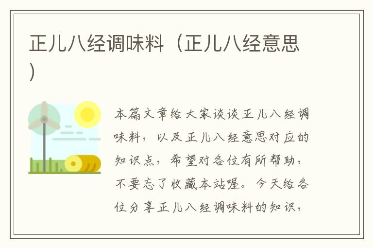 正儿八经调味料（正儿八经意思）