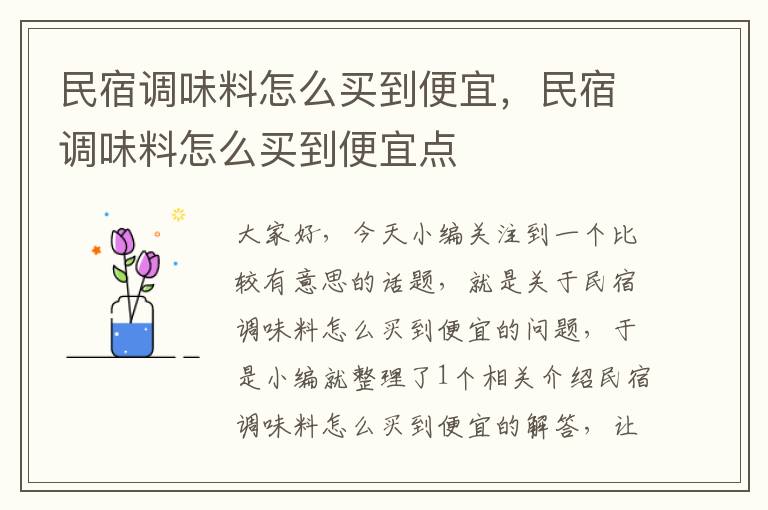 民宿调味料怎么买到便宜，民宿调味料怎么买到便宜点