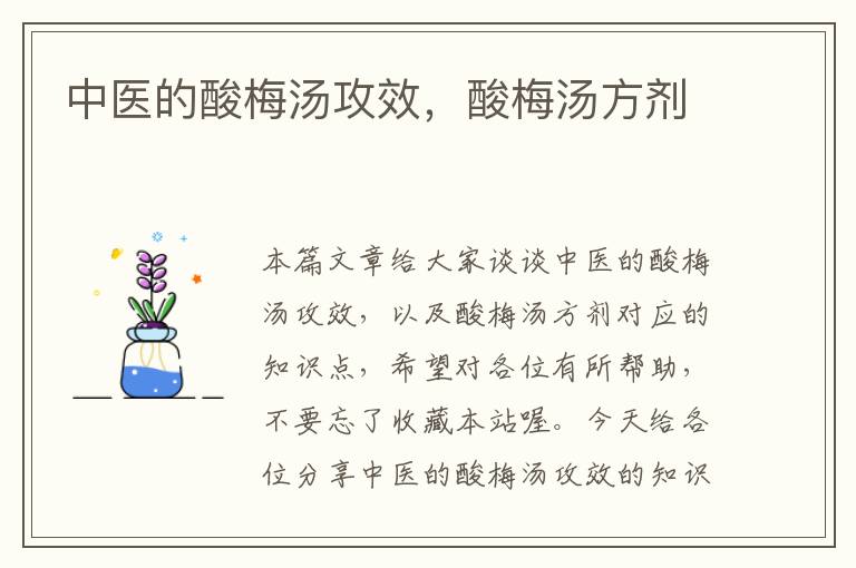 中医的酸梅汤攻效，酸梅汤方剂