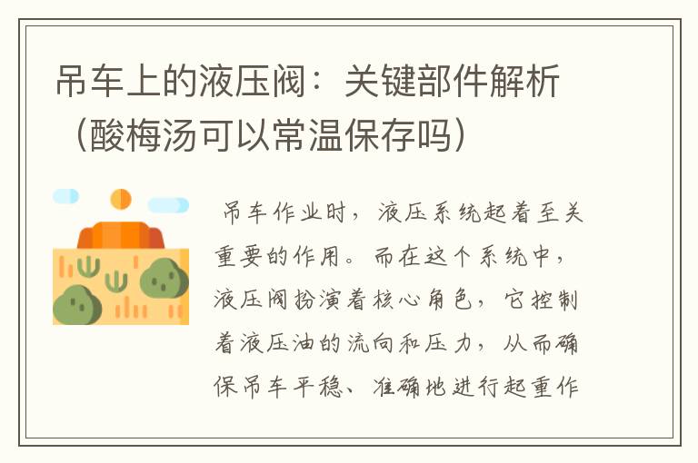 吊车上的液压阀：关键部件解析（酸梅汤可以常温保存吗）