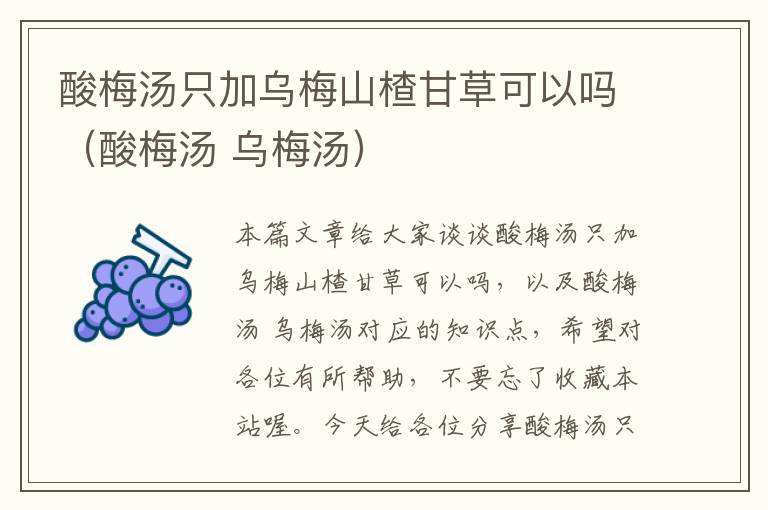 酸梅汤只加乌梅山楂甘草可以吗（酸梅汤 乌梅汤）