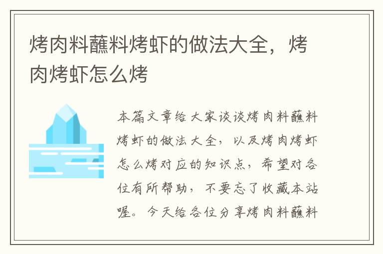 烤肉料蘸料烤虾的做法大全，烤肉烤虾怎么烤