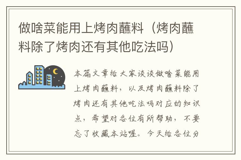 做啥菜能用上烤肉蘸料（烤肉蘸料除了烤肉还有其他吃法吗）