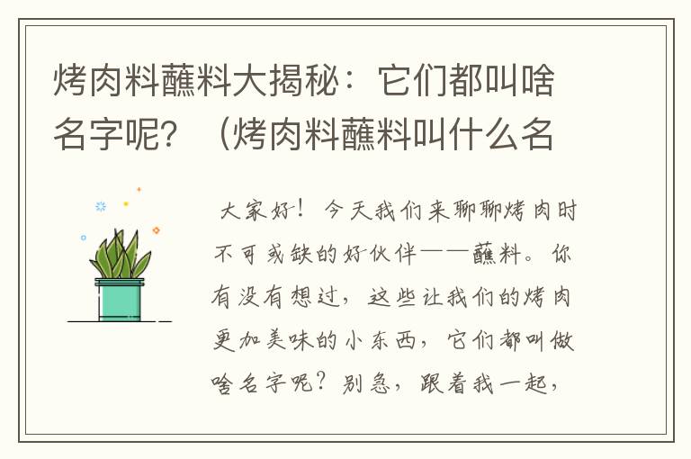 烤肉料蘸料大揭秘：它们都叫啥名字呢？（烤肉料蘸料叫什么名称呢怎么读）