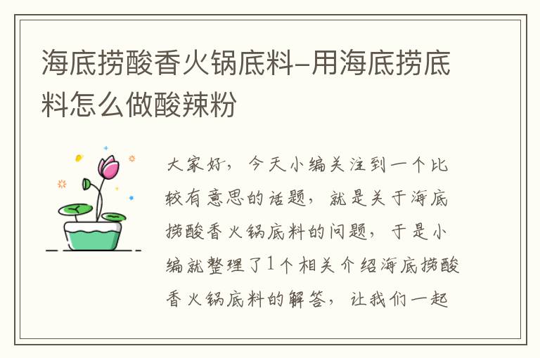 海底捞酸香火锅底料-用海底捞底料怎么做酸辣粉