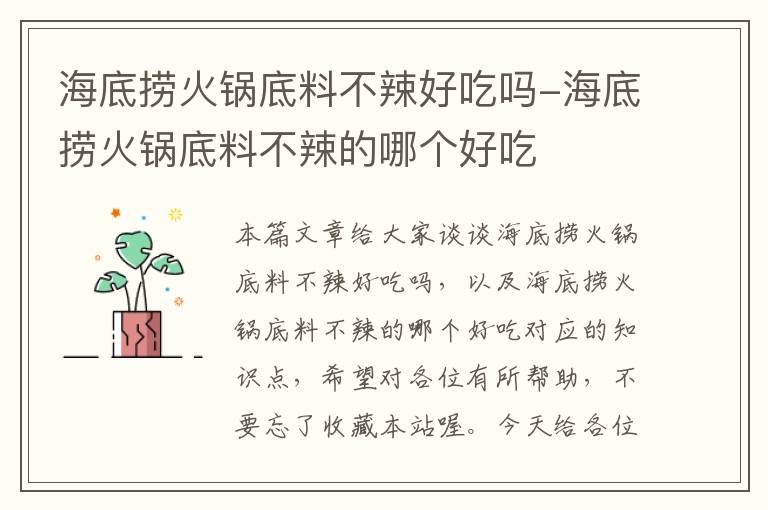 海底捞火锅底料不辣好吃吗-海底捞火锅底料不辣的哪个好吃