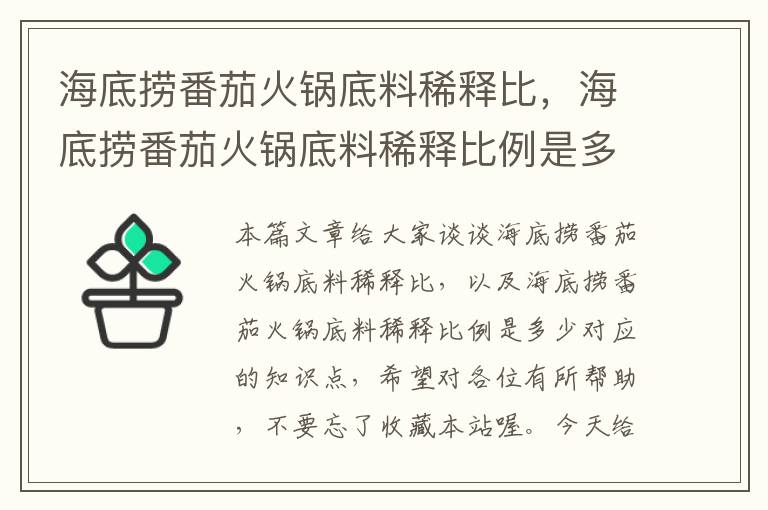 海底捞番茄火锅底料稀释比，海底捞番茄火锅底料稀释比例是多少