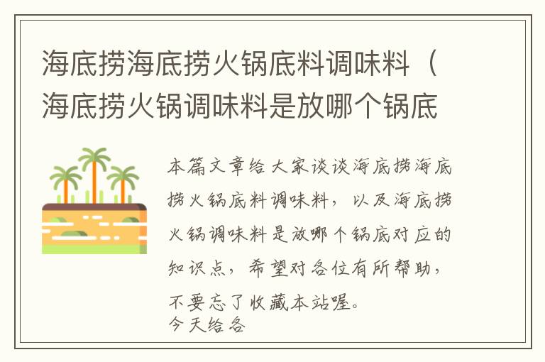 海底捞海底捞火锅底料调味料（海底捞火锅调味料是放哪个锅底）