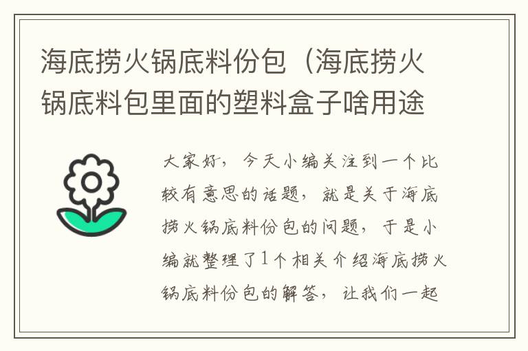 海底捞火锅底料份包（海底捞火锅底料包里面的塑料盒子啥用途）