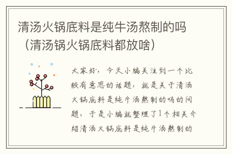 清汤火锅底料是纯牛汤熬制的吗（清汤锅火锅底料都放啥）