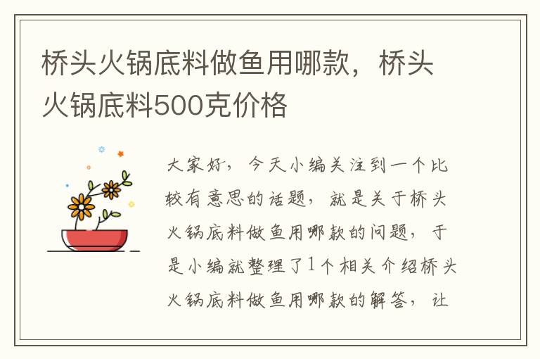 桥头火锅底料做鱼用哪款，桥头火锅底料500克价格