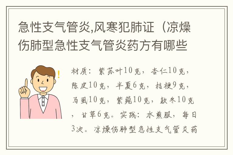 急性支气管炎,风寒犯肺证（凉燥伤肺型急性支气管炎药方有哪些）