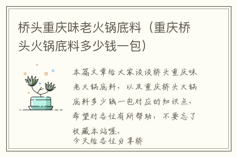 桥头重庆味老火锅底料（重庆桥头火锅底料多少钱一包）