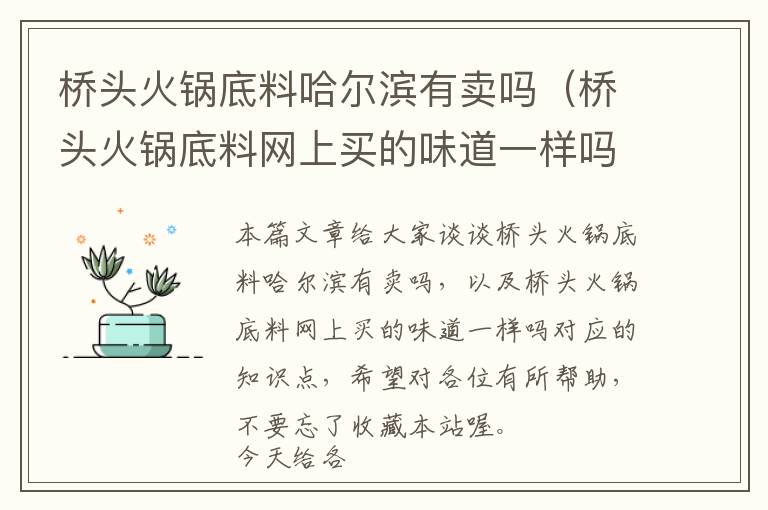 桥头火锅底料哈尔滨有卖吗（桥头火锅底料网上买的味道一样吗）